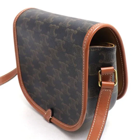 Celine Triomphe Folco Medium Shoulder Bag Brown Tan bzj.04 lu - Picture 2 of 6